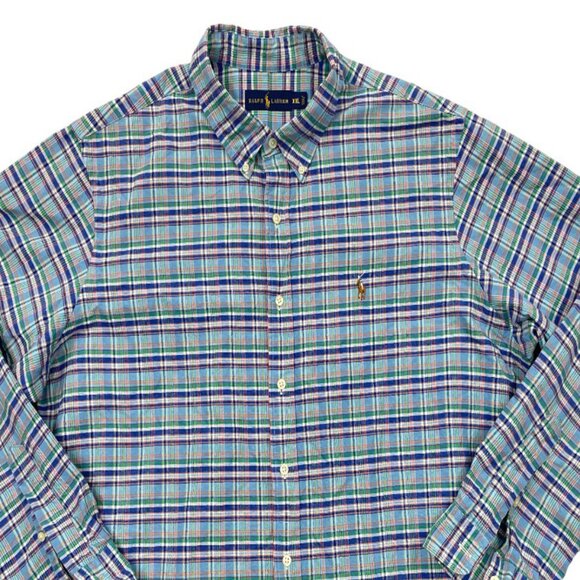 Polo Ralph Lauren Blue Green Plaid Button Long Sleeve 2XL Cotton Shirt Men's XXL - Picture 3 of 7